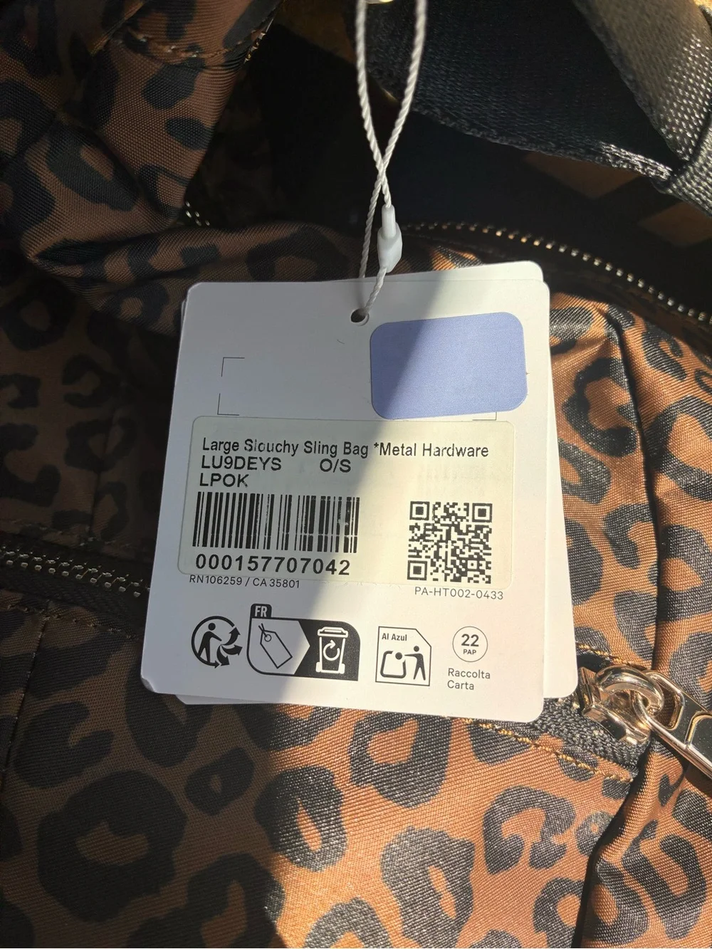LULULEMON Large Slouchy Sling Bag in Leopard Metal Hardware 13L Shoulder Bag NEW